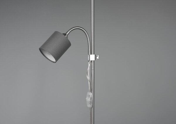 Trio R40192007 stojacie svietidlo Owen 1x42W + 10W | E27 + E14 - ohybné rameno, oddelené vypínače, matný nikel, šedá