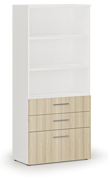 Kancelárska skriňa s kombinovanými zásuvkami PRIMO WHITE, 800 x 420 x 1781 mm, biela/dub pr