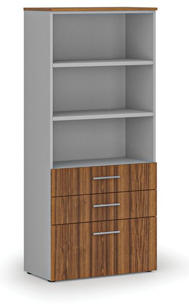 Kancelárska skriňa s kombinovanými zásuvkami PRIMO GRAY, 800 x 420 x 1781 mm, sivá/orech