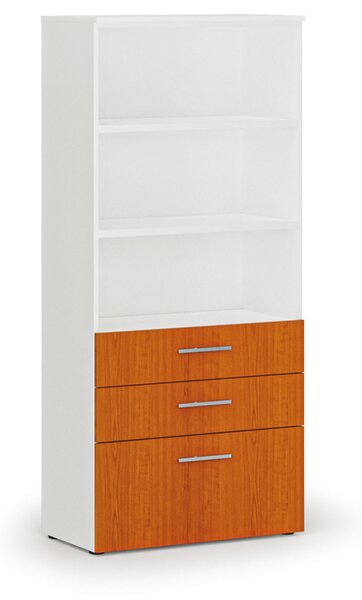 Kancelárska skriňa s kombinovanými zásuvkami PRIMO WHITE, 800 x 420 x 1781 mm, biela/čerešňa