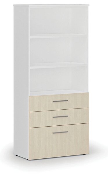 Kancelárska skriňa s kombinovanými zásuvkami PRIMO WHITE, 800 x 420 x 1781 mm, biela/breza