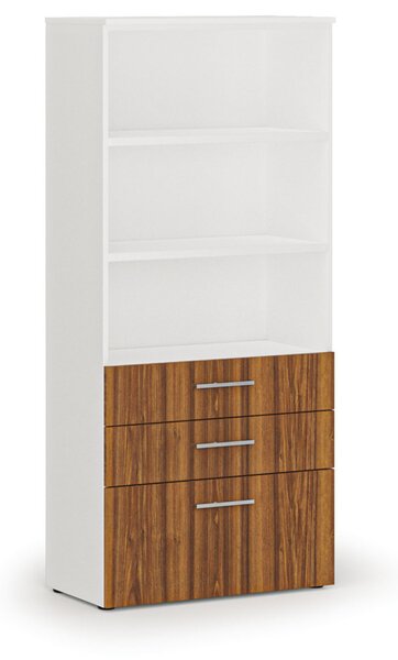 Kancelárska skriňa s kombinovanými zásuvkami PRIMO WHITE, 800 x 420 x 1781 mm, biela/orech