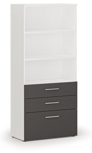 Kancelárska skriňa s kombinovanými zásuvkami PRIMO WHITE, 800 x 420 x 1781 mm, biela/grafit