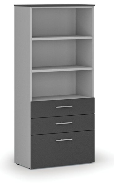 Kancelárska skriňa s kombinovanými zásuvkami PRIMO GRAY, 800 x 420 x 1781 mm, sivá/grafit