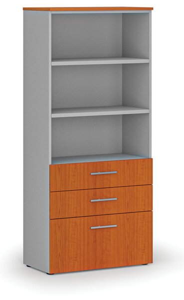 Kancelárska skriňa s kombinovanými zásuvkami PRIMO GRAY, 800 x 420 x 1781 mm, sivá/čerešňa