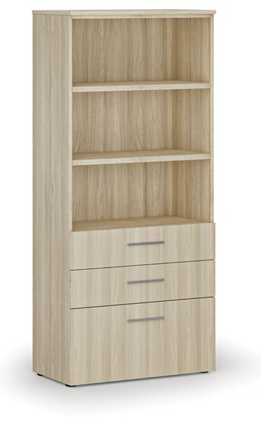 Kancelárska skriňa s kombinovanými zásuvkami PRIMO WOOD, 800 x 420 x 1781 mm, dub prírodný
