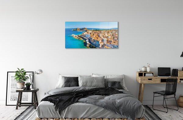 Sklenený obraz Grécko Morské pobreží mesto 100x50 cm 2 Prívesky