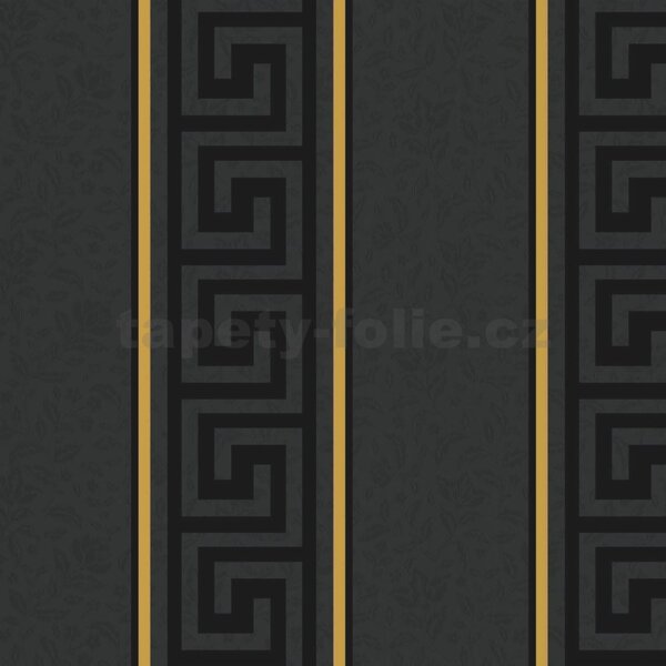 Obrus PVC 2009A, metráž, 20 m x 140 cm, reliéfny ornamenty v pruhoch so zlatým lemovaním, IMPOL TRADE