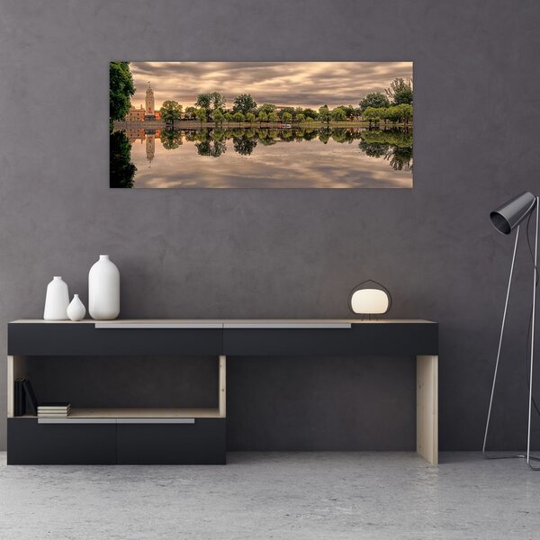 Obraz jazera a stromov (120x50 cm)