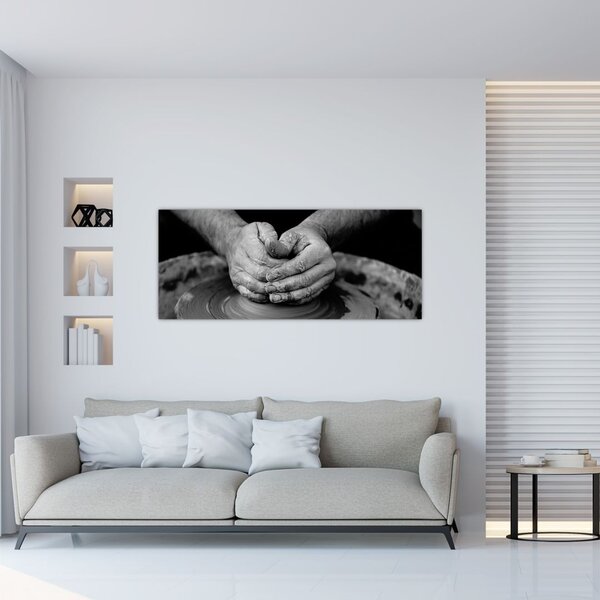 Čiernobiely obraz - výroba keramiky (120x50 cm)