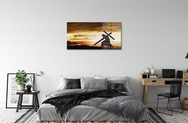 Sklenený obraz Jesus cross západ slnka 100x50 cm 2 Prívesky