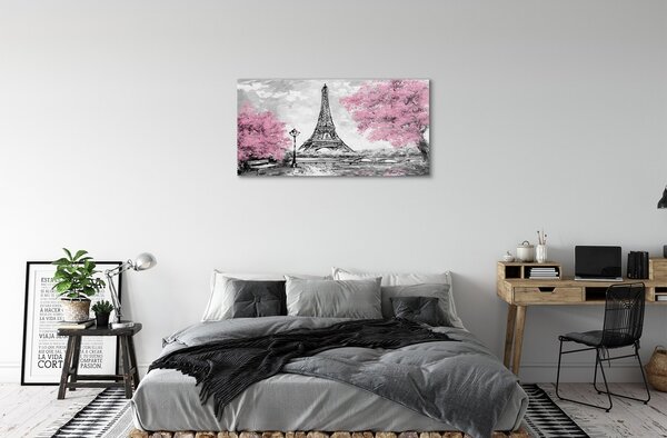 Obraz na skle Paris jarný strom 100x50 cm 2 Prívesky