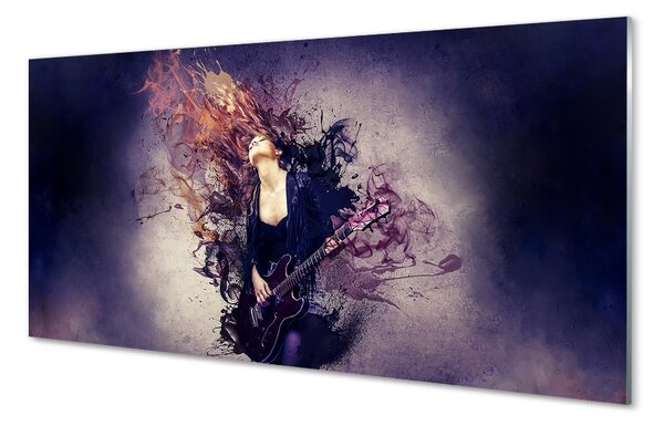 Obraz na skle Ženské gitara poznámky 100x50 cm 2 Prívesky