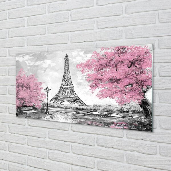 Obraz na skle Paris jarný strom 100x50 cm 2 Prívesky