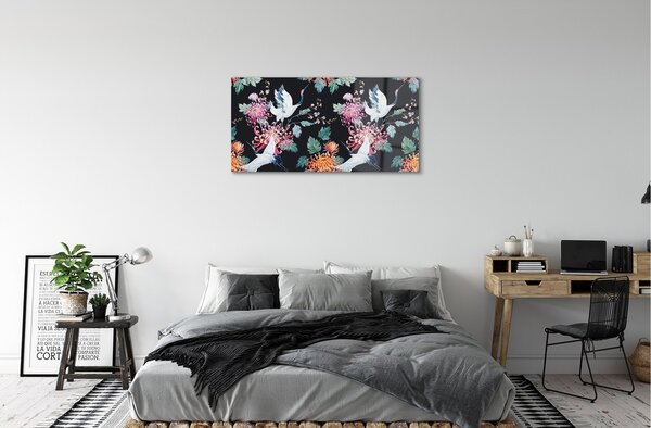 Sklenený obraz Vtáky s kvetinami 100x50 cm 2 Prívesky
