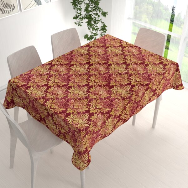 Biante Zamatový obdĺžnikový obrus Tamara TMR-053 Zámocký vzor na vínovo červenom 50x100 cm