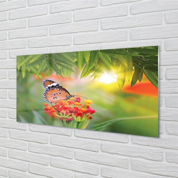 Sklenený obraz Farebný motýľ kvety 100x50 cm 2 Prívesky