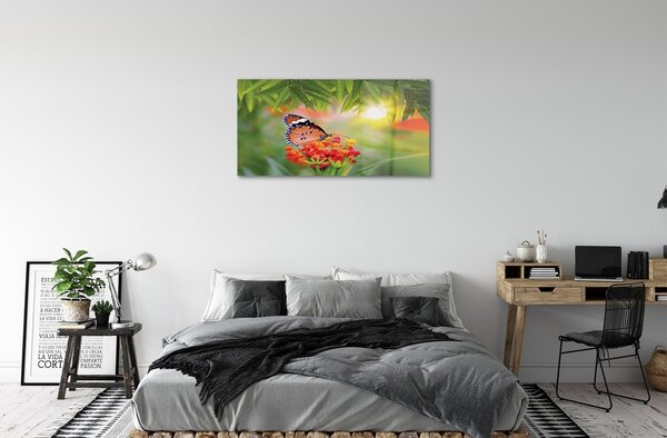 Sklenený obraz Farebný motýľ kvety 100x50 cm 2 Prívesky