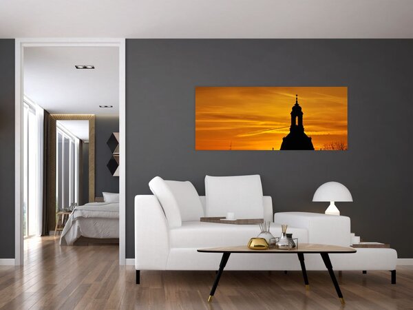 Obraz kostola pri západe slnka (120x50 cm)