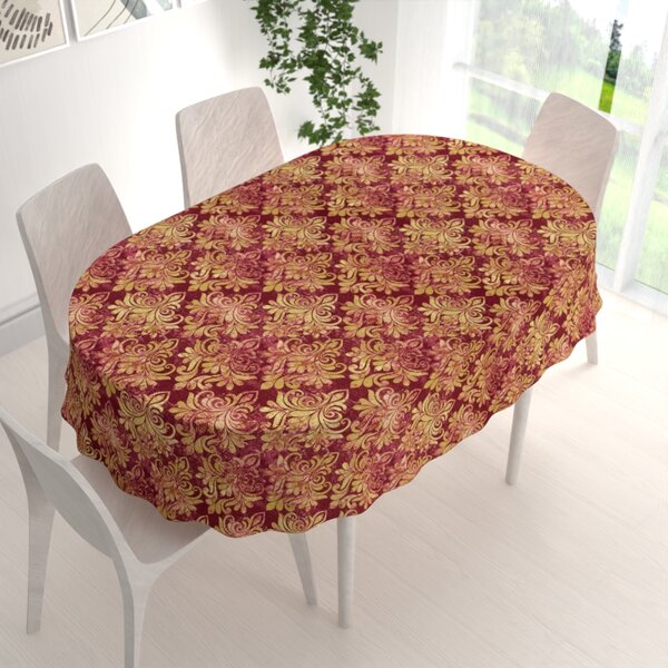 Biante Zamatový oválny obrus Tamara TMR-053 Zámocký vzor na vínovo červenom 50x100 cm