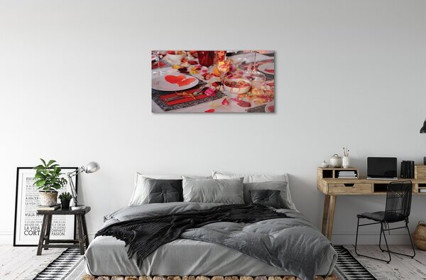 Obraz na skle Srdce okvetné lístky ruží večera okuliare 100x50 cm 2 Prívesky