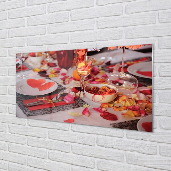 Obraz na skle Srdce okvetné lístky ruží večera okuliare 100x50 cm 2 Prívesky