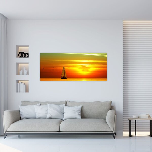 Obraz západu slnka s jachtou (120x50 cm)