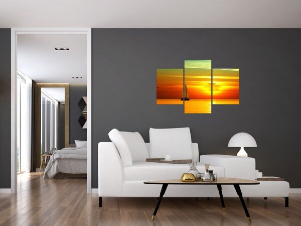 Obraz západu slnka s jachtou (90x60 cm)