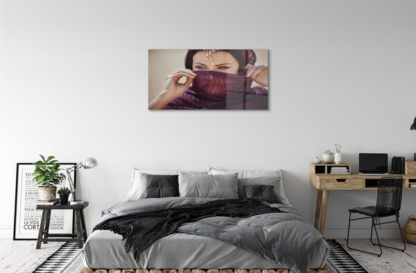 Obraz na skle Žena purple Materiál 100x50 cm 2 Prívesky