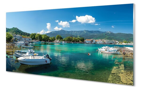 Sklenený obraz Grécko Marina mora hory 100x50 cm 2 Prívesky