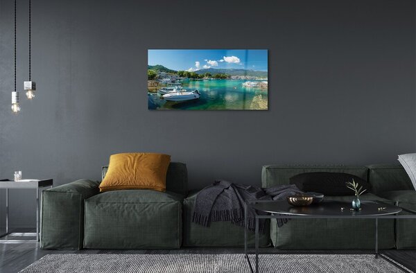 Sklenený obraz Grécko Marina mora hory 100x50 cm 2 Prívesky