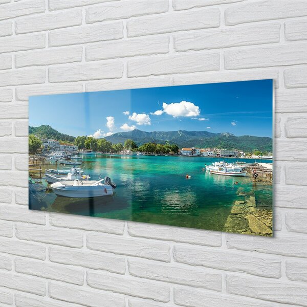 Sklenený obraz Grécko Marina mora hory 100x50 cm 2 Prívesky
