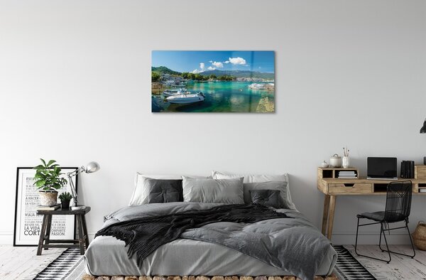Sklenený obraz Grécko Marina mora hory 100x50 cm 2 Prívesky