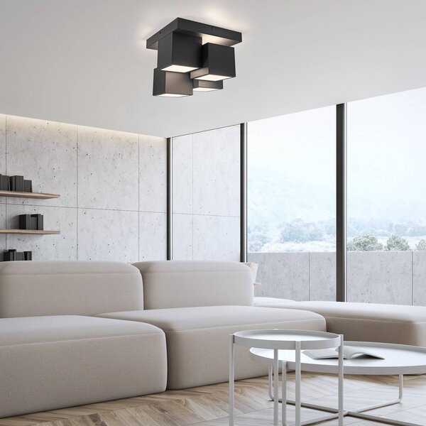 JUST LIGHT. LED stropné svietidlo Tetris, železo, 3000 K, čierna, Čierna, Obývacia izba / jedáleň, kov, Moderný, Stropné svetlo