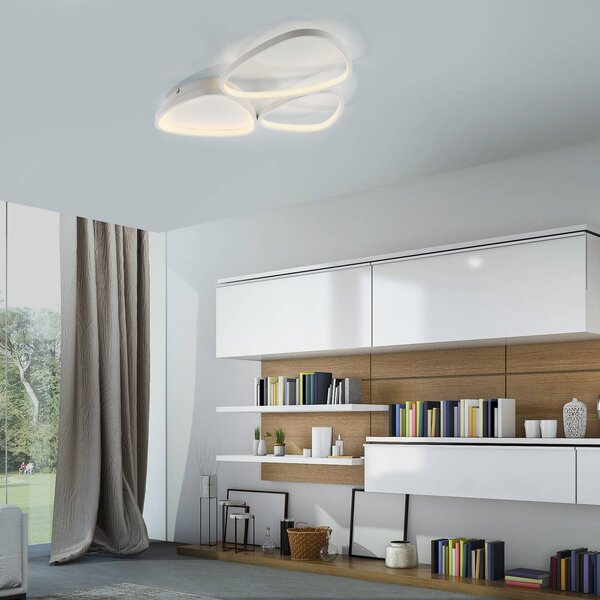 JUST LIGHT. Stropné svietidlo Pebbles LED, biele, stmievateľné, Biela / opálová, Chodba, kov, Moderný, Stropné svetlo