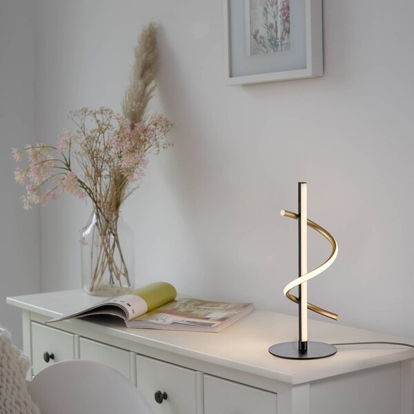 JUST LIGHT. GmbH Stolná LED lampa Emanda, železo, čierna mosadz, Čierna, Obývacia izba / jedáleň, kov, Moderný