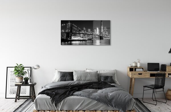 Sklenený obraz Väčšina mrakodrapy v noci rieka 100x50 cm 2 Prívesky