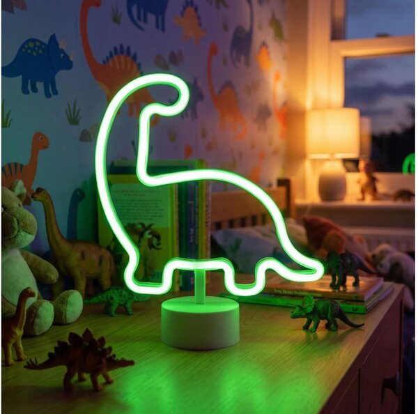 LED neónová stolná dekorácia LED/2W/3xAA USB dinosaurus