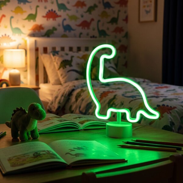 LED neónová stolná dekorácia LED/2W/3xAA USB dinosaurus