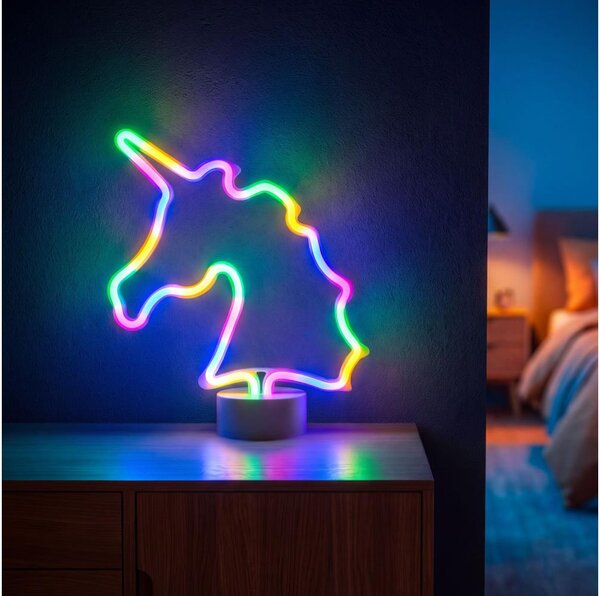 LED neónová stolná dekorácia LED/2W/3xAA USB jednorožec