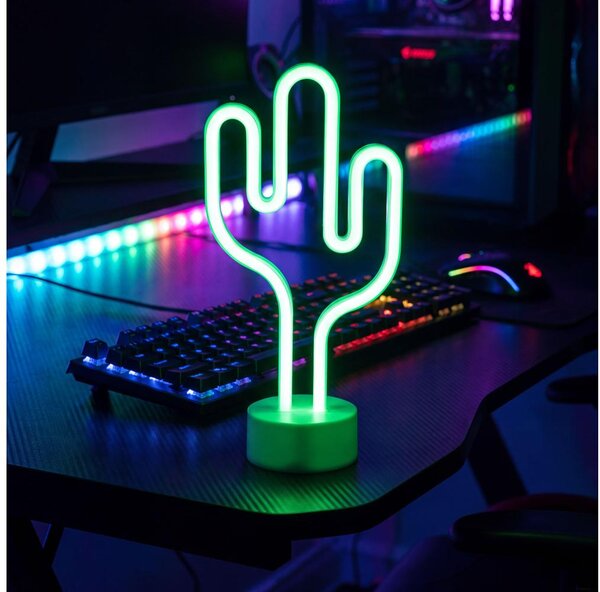 LED neónová stolová dekorácia LED/2W/3xAA USB kaktus