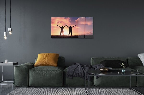 Obraz na skle ľudia západ 100x50 cm 2 Prívesky