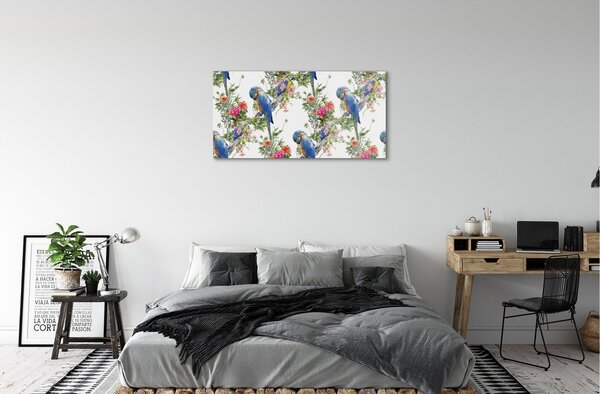 Sklenený obraz Vtáky na vetve s kvetinami 100x50 cm 2 Prívesky
