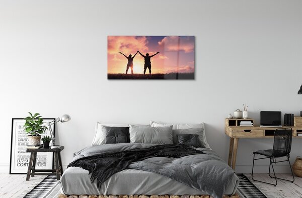 Obraz na skle ľudia západ 100x50 cm 2 Prívesky