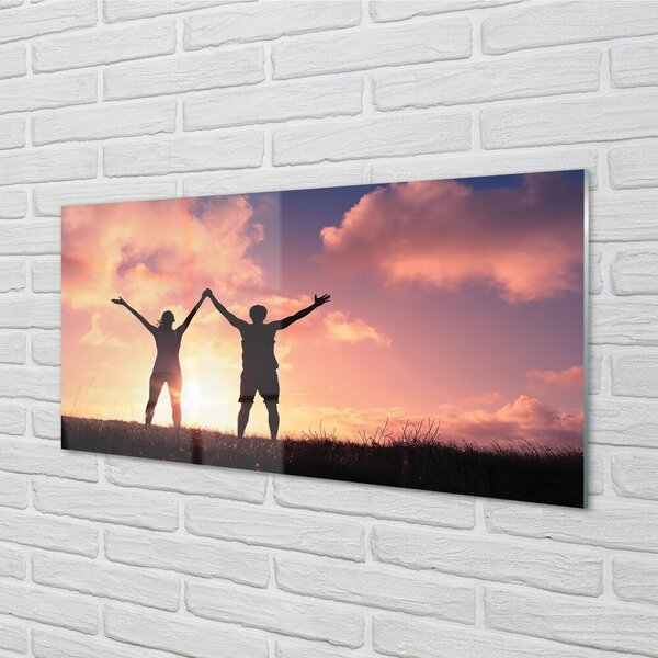 Obraz na skle ľudia západ 100x50 cm 2 Prívesky