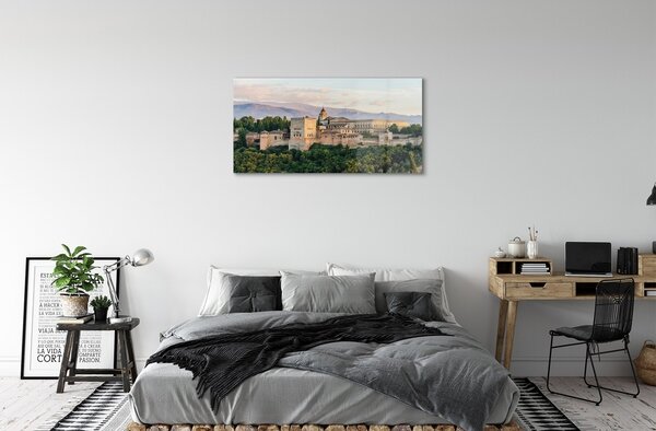 Sklenený obraz Španielsko Castle horský les 100x50 cm 2 Prívesky