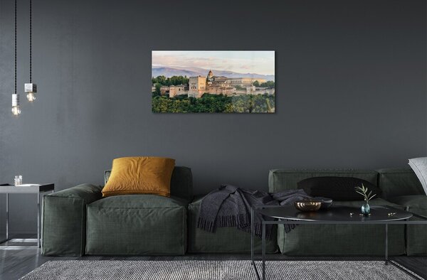 Sklenený obraz Španielsko Castle horský les 100x50 cm 2 Prívesky
