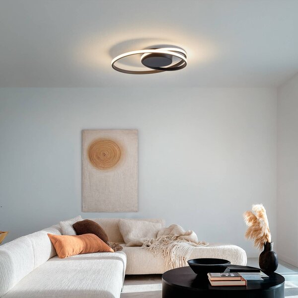 Lindby Stropné LED svetlo Youna, čierne, z hliníka, 39 cm, stmievateľné, Čierna, Obývacia izba / jedáleň, kov, Moderný, Závesné svietidlo