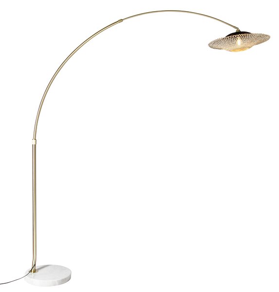 Moderná oblúková lampa biela orientálny tienidlo s bambusom 50 cm - XXL Rina