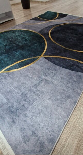 Moderný koberec s geometrickým vzorom VELVET M388 – sivá/hnedá/navy Rozmer: 50x80 cm